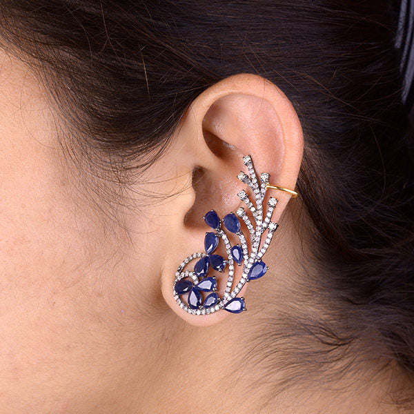 Jeweled Ear Cuff, 925 Sterling Silver