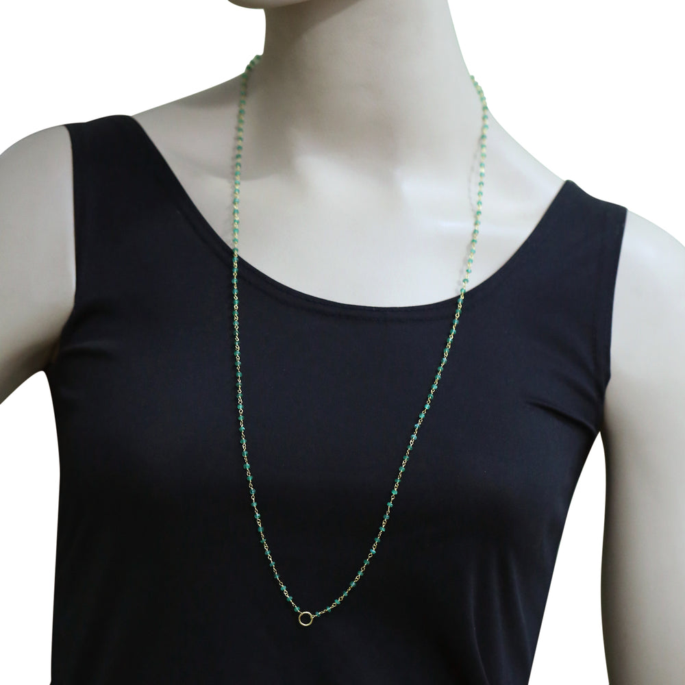 Faceted Emerald Gemstone Beads Designer Opera Necklace Made In 18K Yellow Gold Jewelry