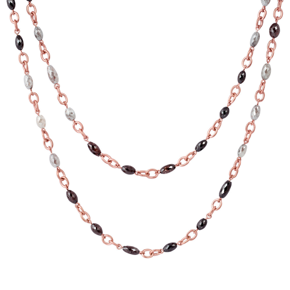 18K Rose Gold Faceted Multicolor Ice Diamond Beads Rope Lariat Long Necklace For Her