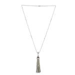 Faceted Beads Fancy Diamond Round Onyx Tassel Matinee Necklace In White Gold Sale