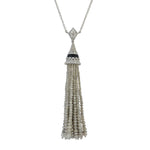 Faceted Beads Fancy Diamond Round Onyx Tassel Matinee Necklace In White Gold Sale