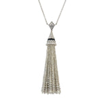 Faceted Beads Fancy Diamond Round Onyx Tassel Matinee Necklace In White Gold Sale