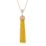 Faceted Yellow Sapphire Beaded Pave Diamond Tassel Matinee Necklace In 18k Rose Gold