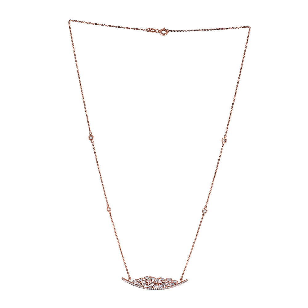 18K Rose Gold Prong Set Baguette Diamond Designer Choker Necklace For Her