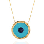 Turquoise Bezel Lapis Pave Diamond Evil Eye Choker Necklace In 18k Yellow Gold