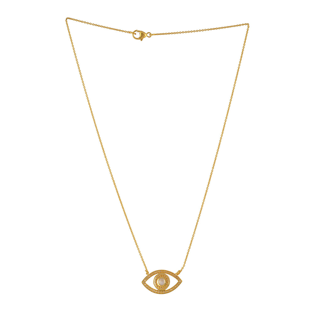 Round Cut Moonstone Pave Diamond Evil Eye Choker Necklace In Yellow Gold