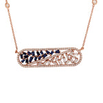 Baguette Blue Sapphire Prong Diamond In 18k Rose Gold Princess Necklace On Sale