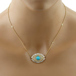 Baguette Diamond Prong Turquoise In 18k Yellow Gold Evil Eye Choker Necklace