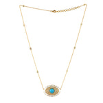 Baguette Diamond Prong Turquoise In 18k Yellow Gold Evil Eye Choker Necklace