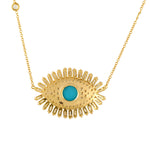Baguette Diamond Prong Turquoise In 18k Yellow Gold Evil Eye Choker Necklace