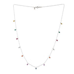 Multi Sapphire Prong Ruby Emerald Gemstone Princess Necklace In White Gold For Her