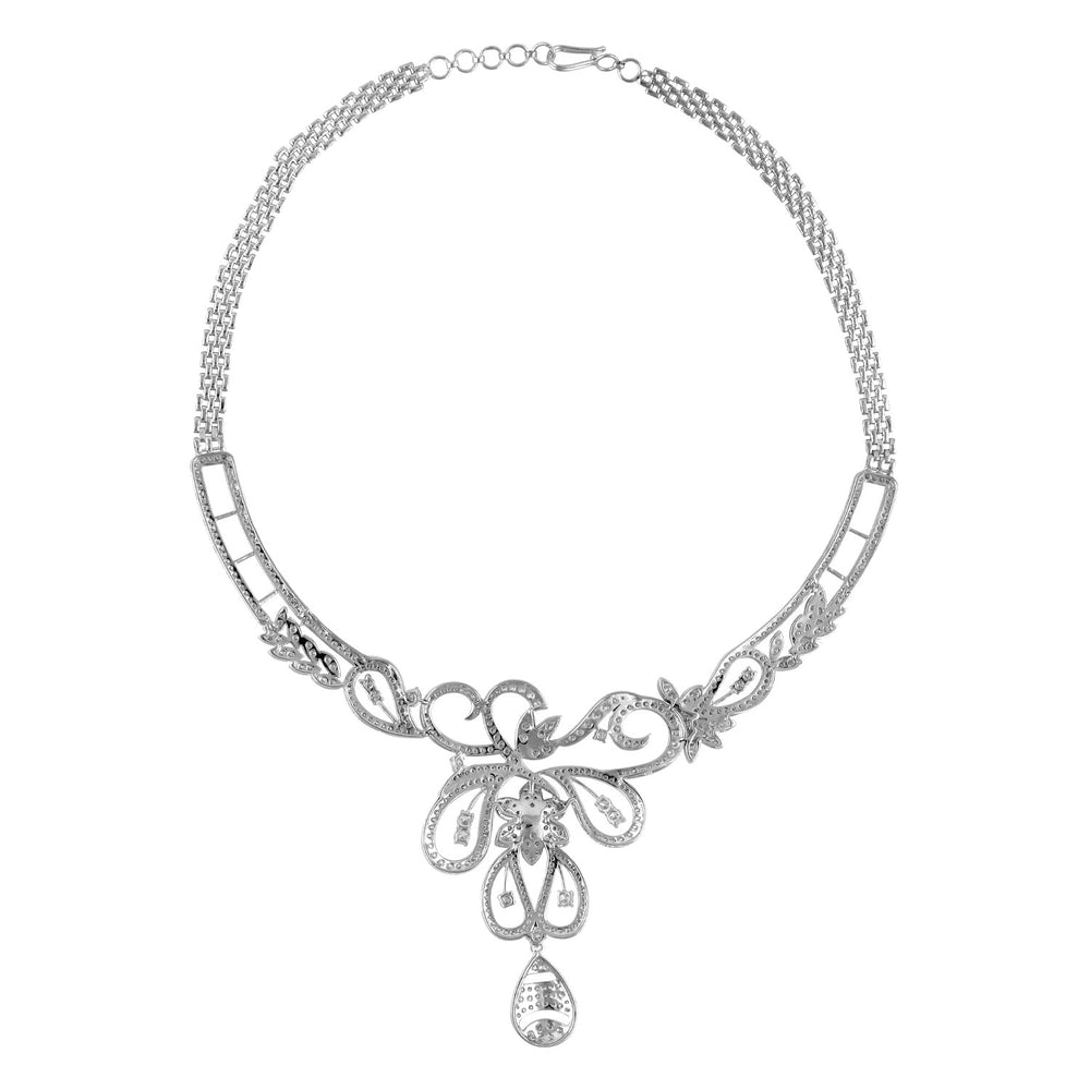 18K White Gold Micro Pave Diamond Handmade Beautiful Choker Necklace
