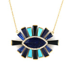 Marquise Lapis Baguette Multi Gemstone Pave Diamond Evil Eye Choker Necklace In Gold