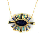 Marquise Lapis Baguette Multi Gemstone Pave Diamond Evil Eye Choker Necklace In Gold