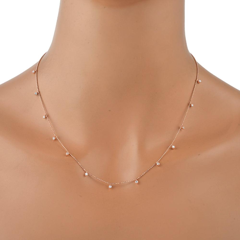Prong Set Diamond Handmade Beaded Princess Necklace In 18K Yellow Gold