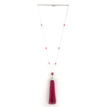 18k White Gold Natural Ruby beads Tassel Opera Necklace Diamond Jewelry