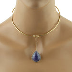 Pear Tanzanite Prong Natural Diamond Made In 10K Yellow Gold Choker Necklace Jewelry