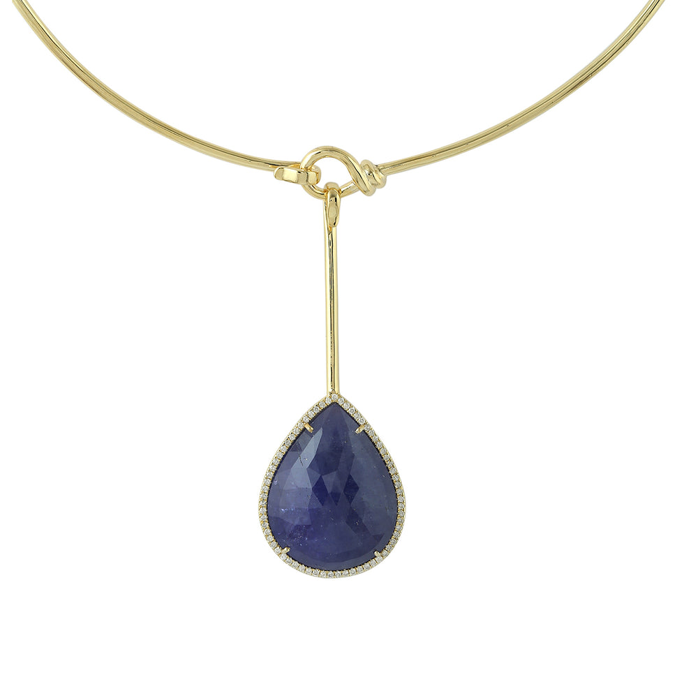 Pear Tanzanite Prong Natural Diamond Made In 10K Yellow Gold Choker Necklace Jewelry