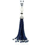 18k White Gold Chain Tassel Rope Lariat Necklace Pearl Chiness Onyx Sapphire Beads Diamond For Her On Sale