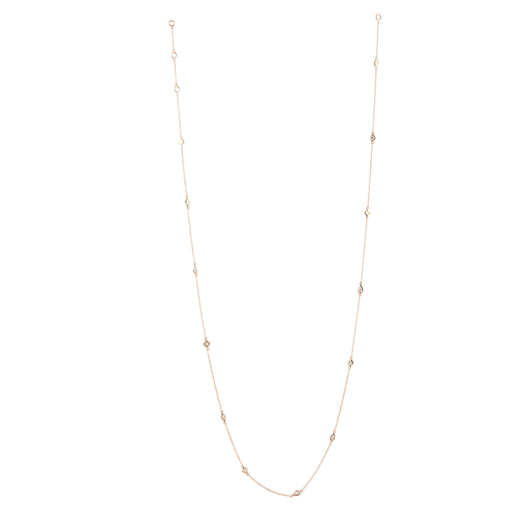 Natural Rose Cut Diamond Bezel Set Chain Rope Lariat Necklace Jewelry For Wedding