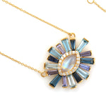 Tapered Baguette Iolite Moonstone Pave Diamond Chain Necklace In 18k Yellow Gold
