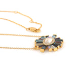 Tapered Baguette Iolite Moonstone Pave Diamond Chain Necklace In 18k Yellow Gold
