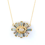 Tapered Baguette Iolite Moonstone Pave Diamond Chain Necklace In 18k Yellow Gold