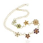 Morganite Citrine Aquamarine Sapphire Multi Gemstone Flower Princess Necklace Made In 18K Gold