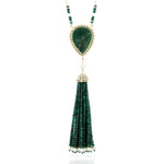 Beaded Emerald Pearl Fresh Water Pearl Tassel Rope Lariat Necklace In Gold For Women
