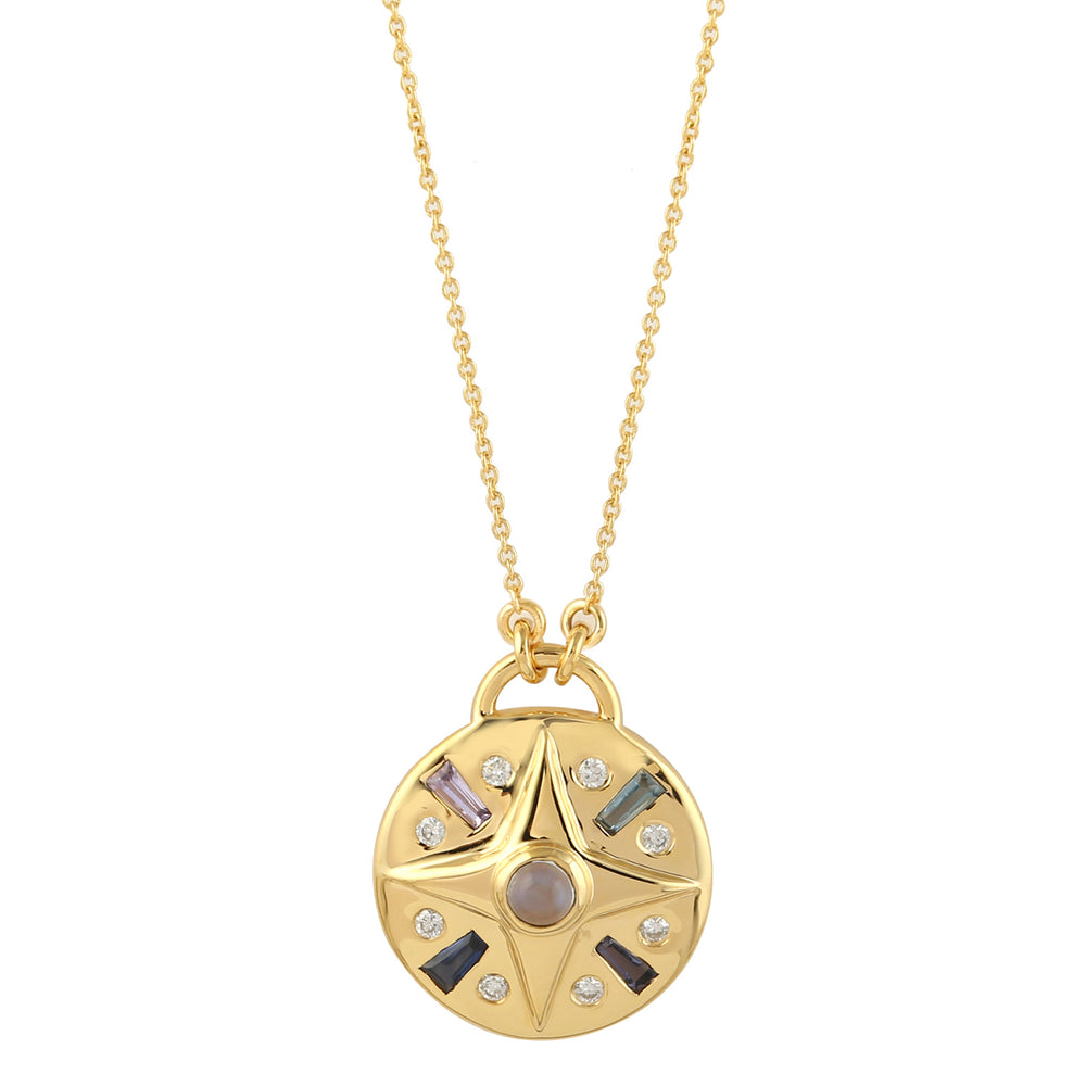 Moonstone Baguette Multiple Gemstone Diamond In 18k Yellow Gold Choker Necklace
