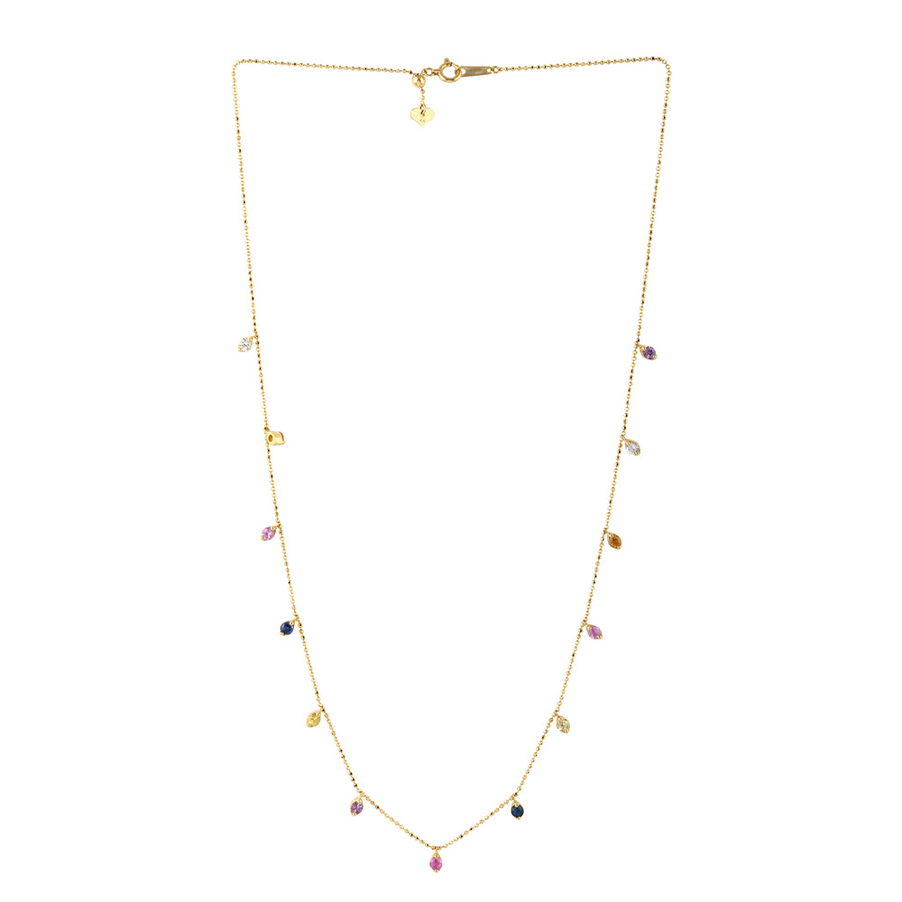 Multi Sapphire Gemstone 18K Yellow Gold Beaded Chain Princess Necklace For Wedding