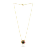 Slice Tourmaline Melon Bezel Set Rose Cut Diamond 18K Yellow Gold Princess Necklace For Gifts