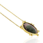 Slice Tourmaline Melon Bezel Set Rose Cut Diamond 18K Yellow Gold Princess Necklace For Gifts