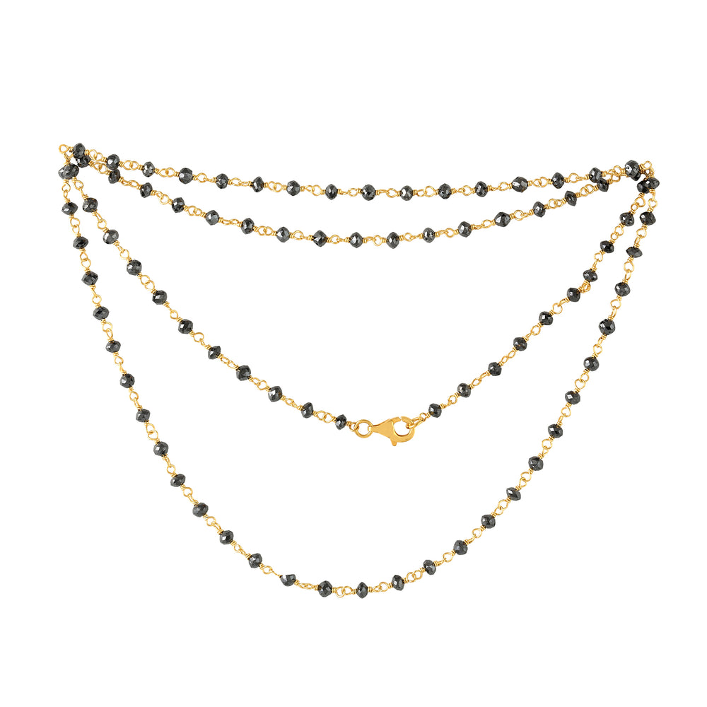 18K Yellow Gold Beaded Black Diamond Chain Matinee Necklace Jewelry