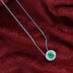 Emerald Pave Diamond Halo Chain Princess Necklace In 14k White Gold