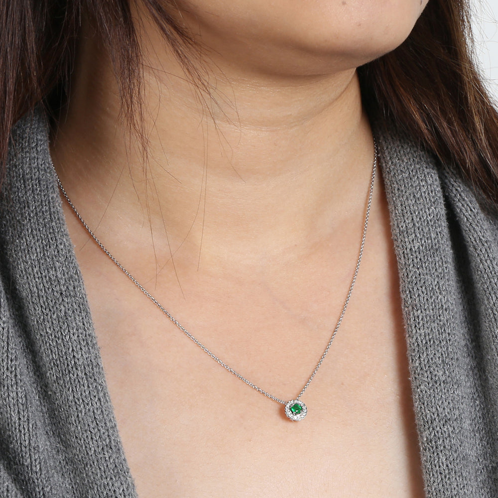 Emerald Pave Diamond Halo Chain Princess Necklace In 14k White Gold