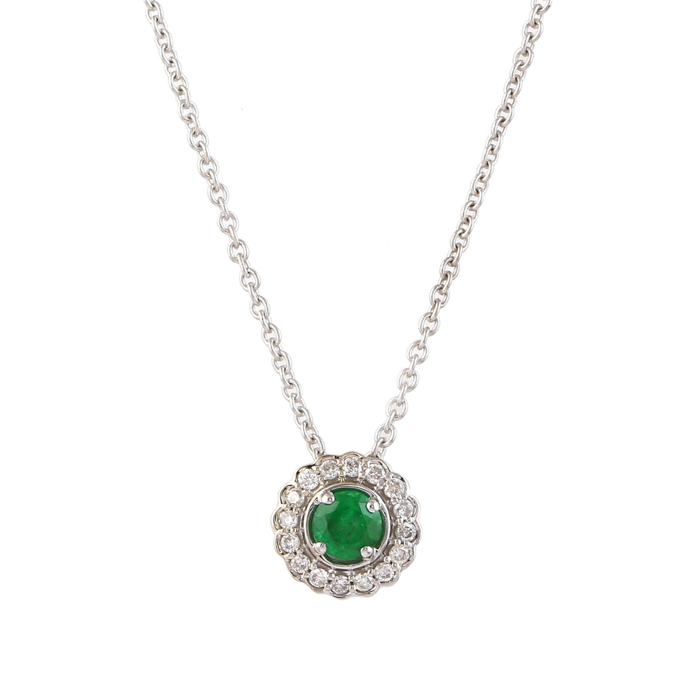 Emerald Pave Diamond Halo Chain Princess Necklace In 14k White Gold