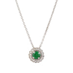 Emerald Pave Diamond Halo Chain Princess Necklace In 14k White Gold