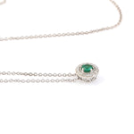 Emerald Pave Diamond Halo Chain Princess Necklace In 14k White Gold