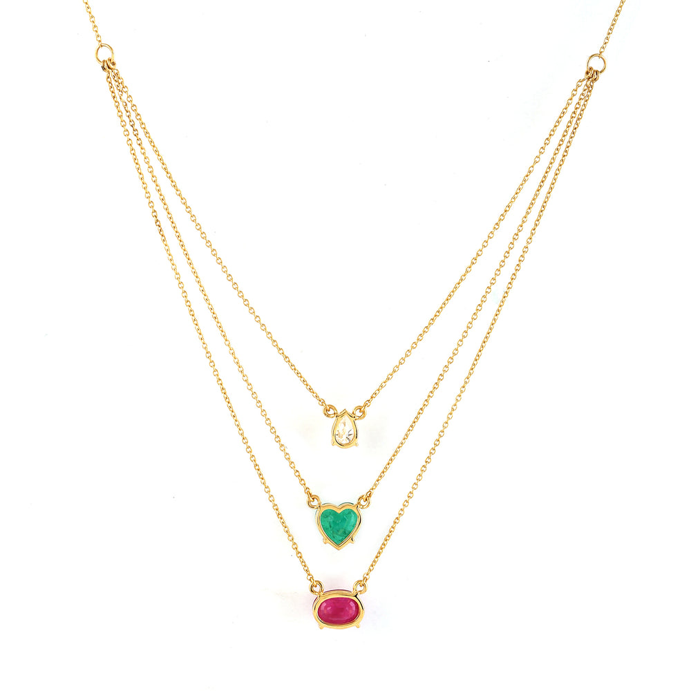 Oval Cut Ruby Heart Cut Emerald Pear Diamond Choker Necklace In 18K Yellow Gold Jewelry