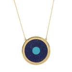 Natural Lapis & Turquoise Pave Diamond In 18k Yellow Gold Evil Eye Choker Necklace