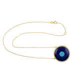 Natural Lapis & Turquoise Pave Diamond In 18k Yellow Gold Evil Eye Choker Necklace