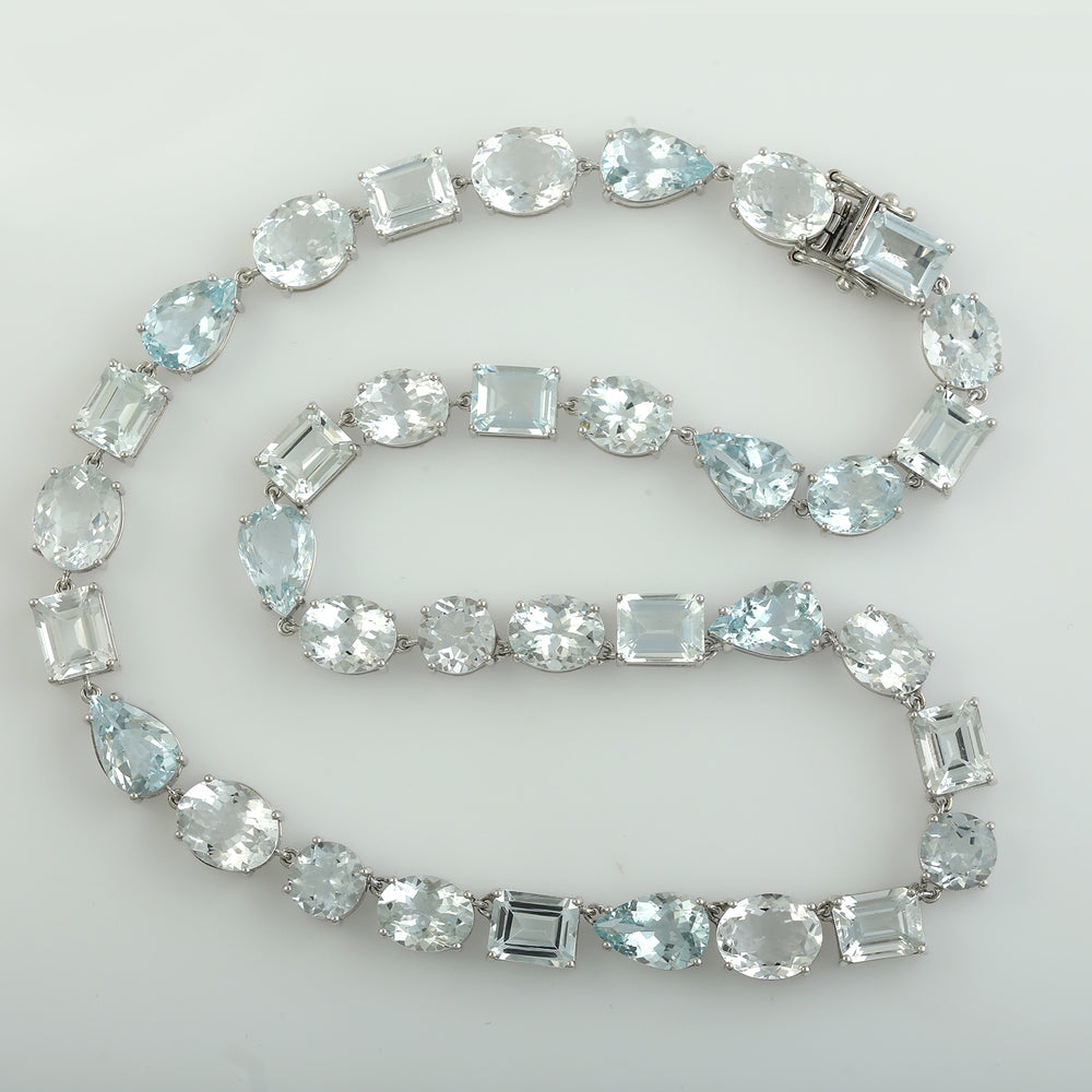 Aquamarine Wedding Choker Necklace In 18k White Gold March Birthstone Jewelry