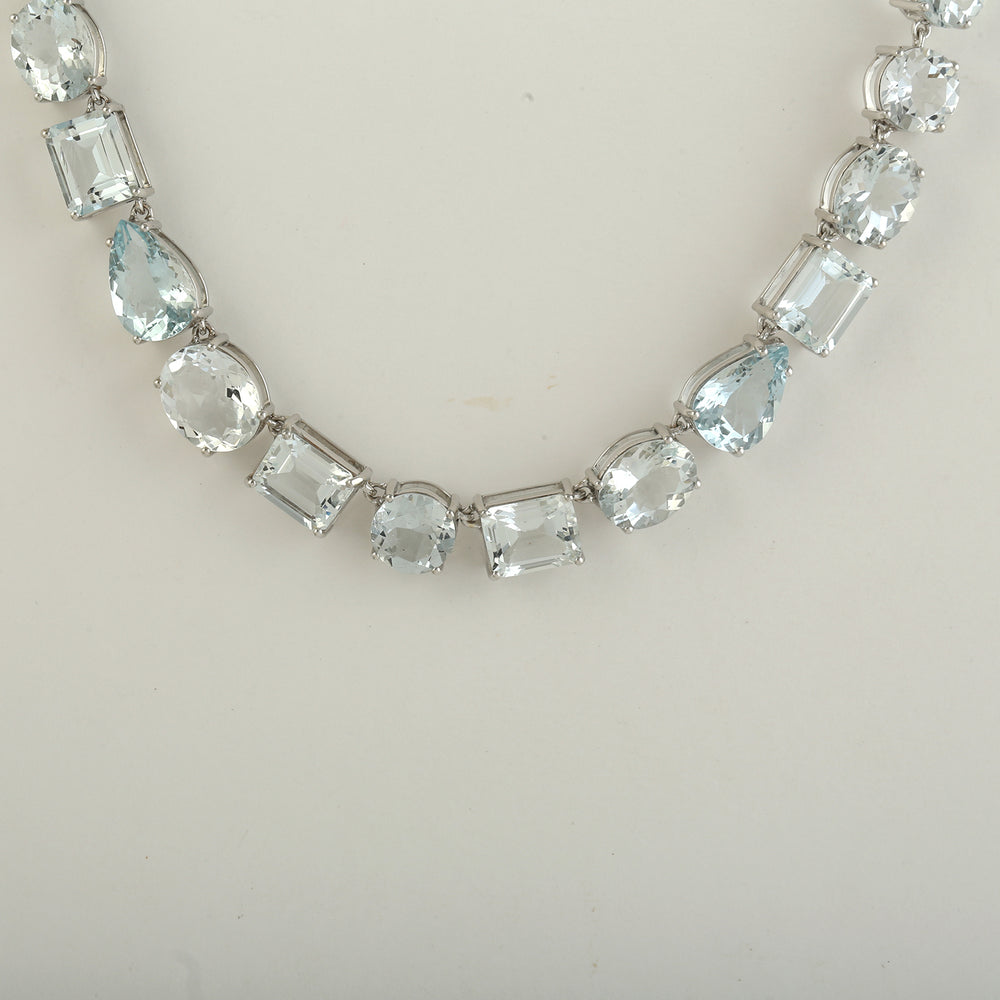 Aquamarine Wedding Choker Necklace In 18k White Gold March Birthstone Jewelry