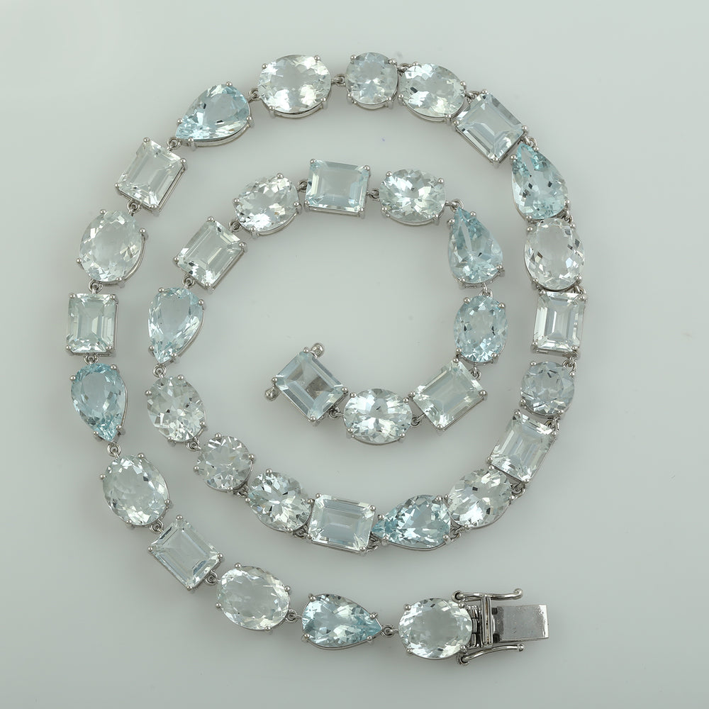 Aquamarine Wedding Choker Necklace In 18k White Gold March Birthstone Jewelry