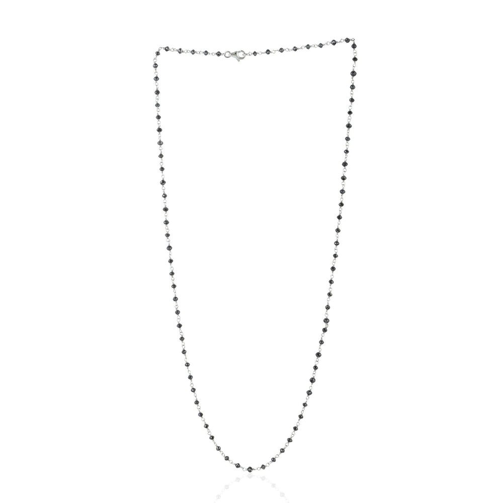 Natural Faceted Black Diamond Link Chain 18k White Gold Necklace