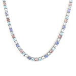 Blue Topaz Tourmaline Multi Gemstone Wedding Matinee Necklace In 14k White Gold Gift