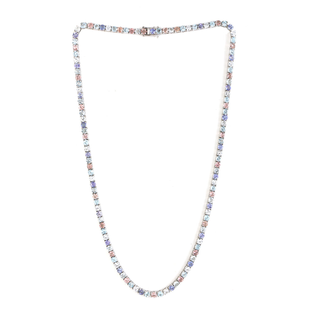 Blue Topaz Tourmaline Multi Gemstone Wedding Matinee Necklace In 14k White Gold Gift