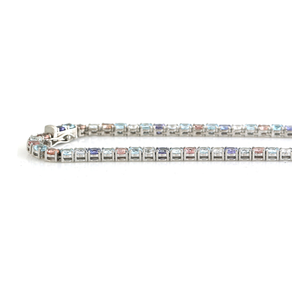 Blue Topaz Tourmaline Multi Gemstone Wedding Matinee Necklace In 14k White Gold Gift