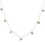 Rainbow Sapphire September Birthstone Station Chain Necklace Dainty In 18k White Gold